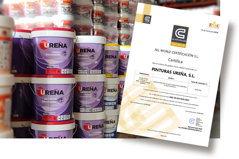 Pinturas Ureña certificado ISO 9001